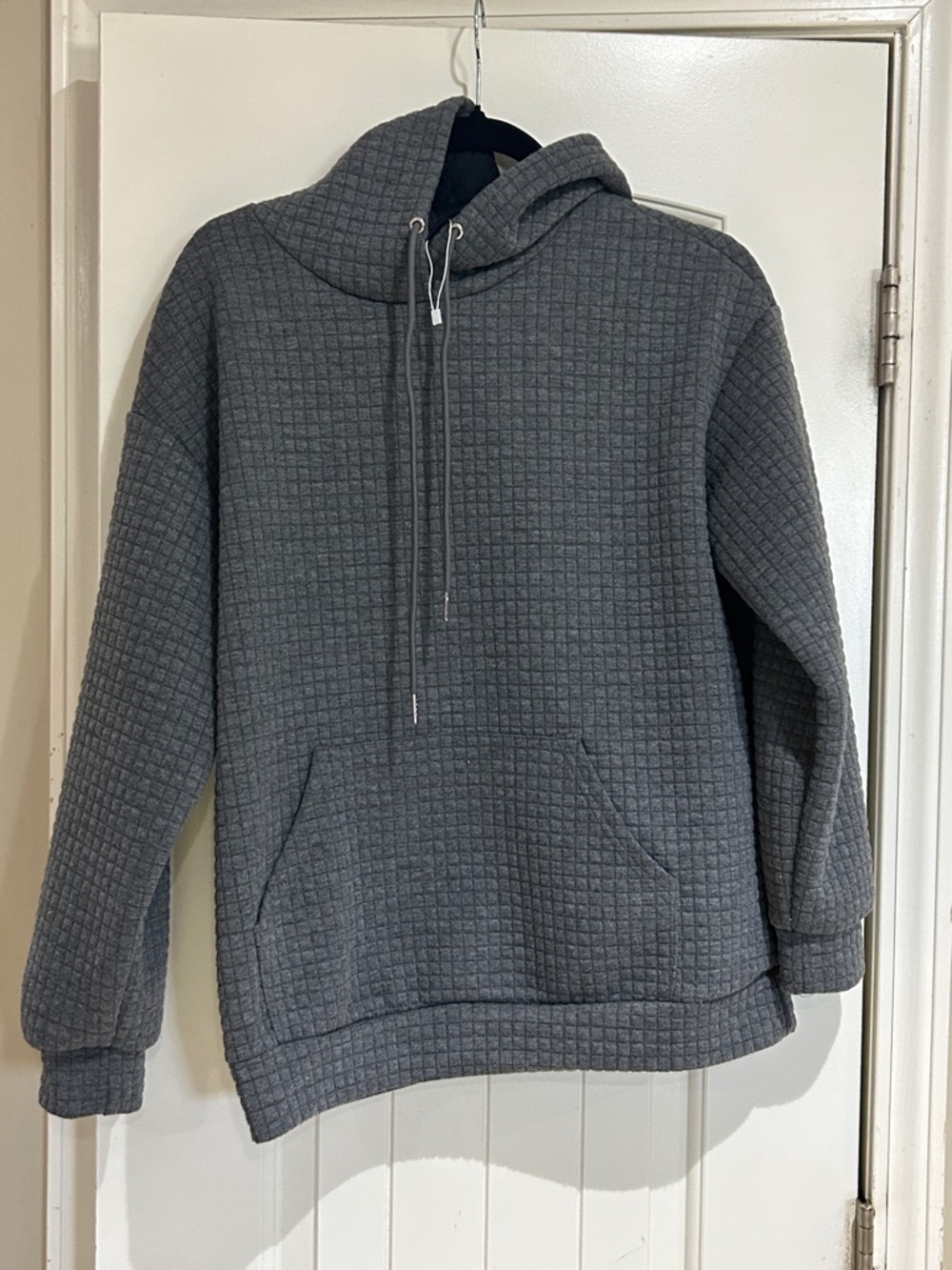 Quilted Hooded Pullover Sweatshirt - Charcoal Gray